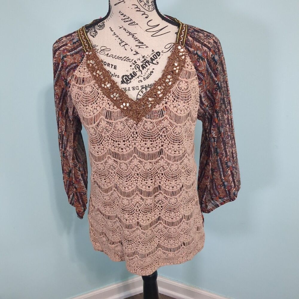 Buckle BKE Boutique Blouse boho bohemian crochet xs extra small Festival